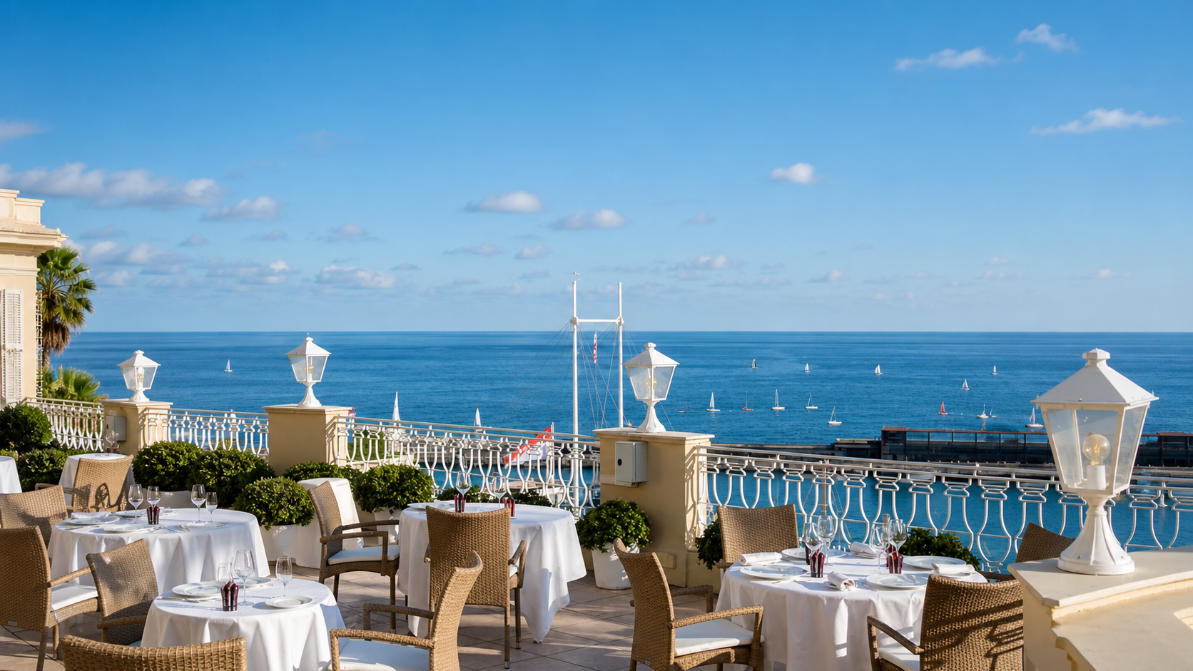 Terrasse de l’Hôtel Hermitage Monte-Carlo face à la Méditerranée